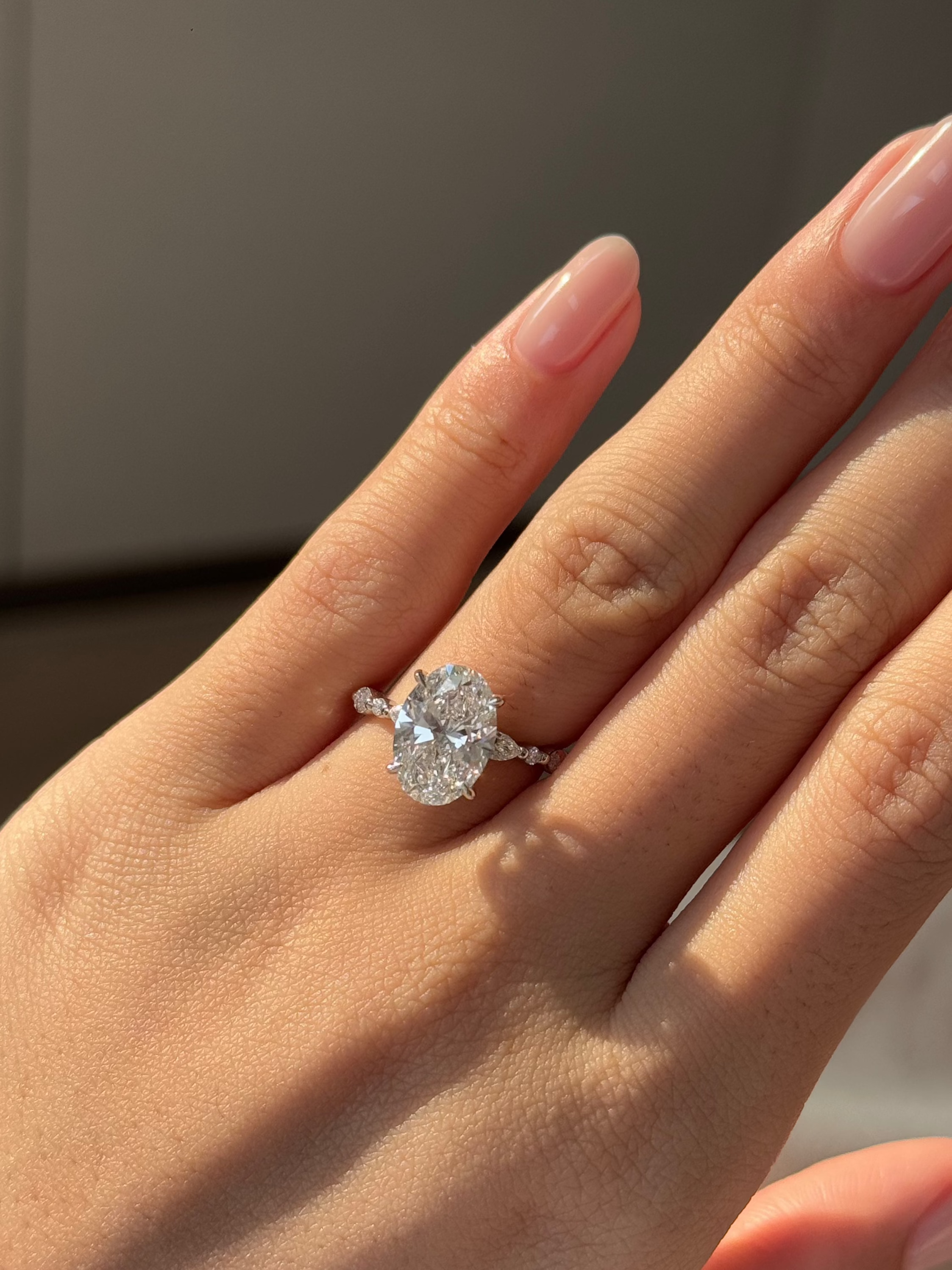 Marquise Shaped Three Stone Lab Grown Diamond Engagement Ring